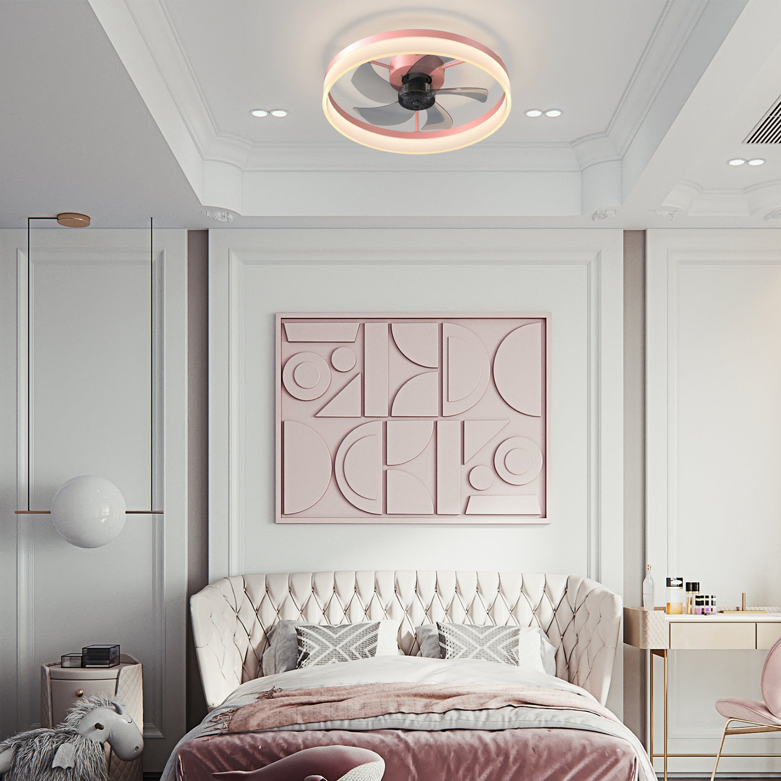 Pink Low Profile Ceiling Fan with Dimmable LED - view 3
