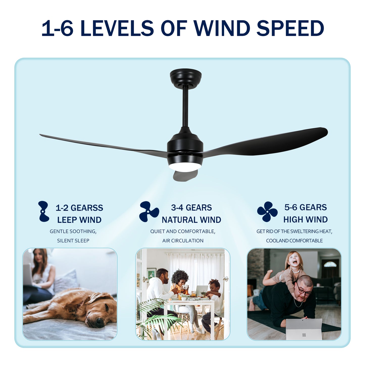 52" Matte Black 3-Blade Ceiling Fan with Light - view 16