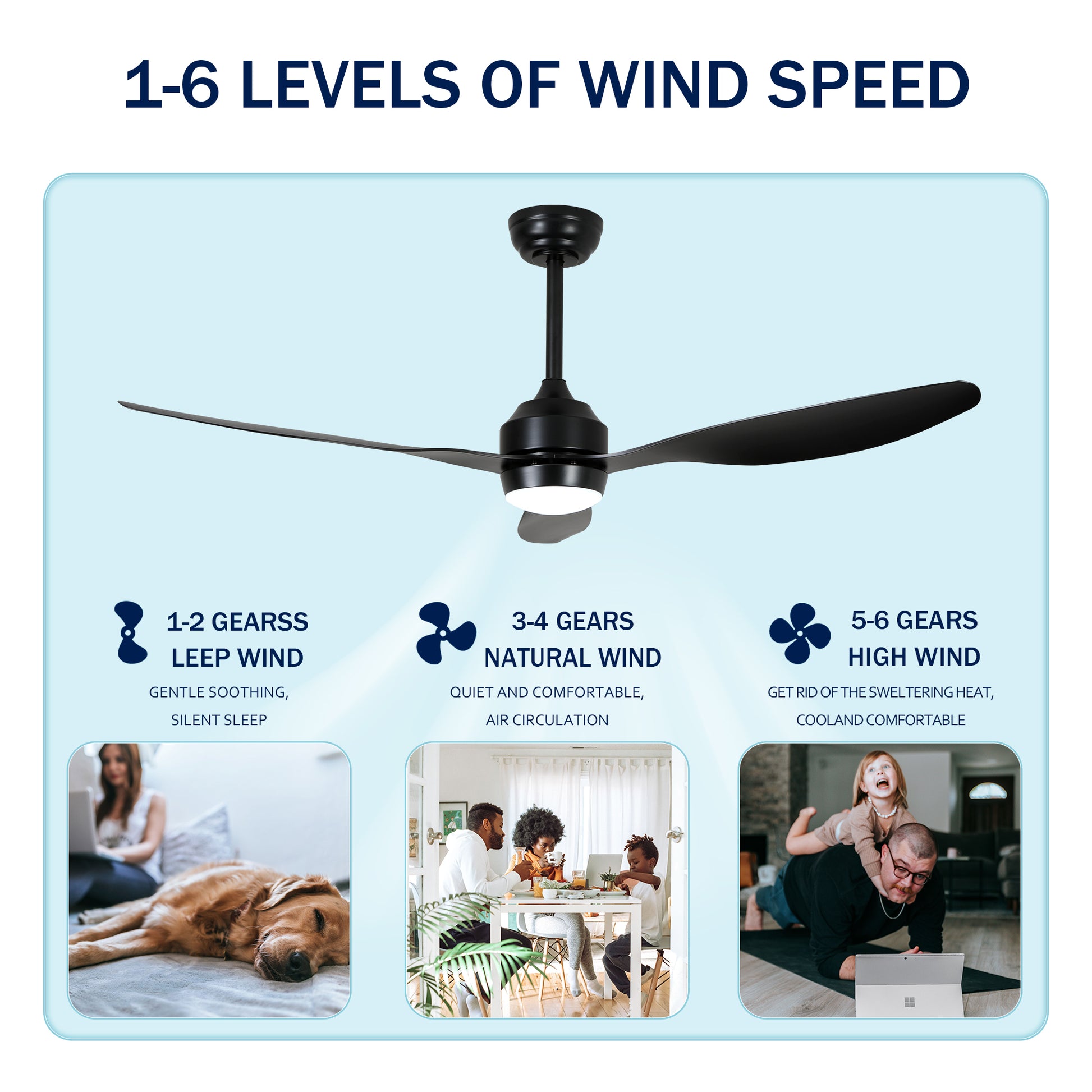 52" Matte Black 3-Blade Ceiling Fan with Light - view 16