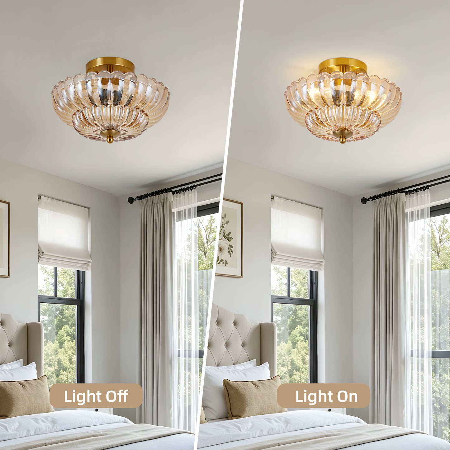 11.8" 3-Light Amber Flower Glass Semi Flush Ceiling Light - view 4