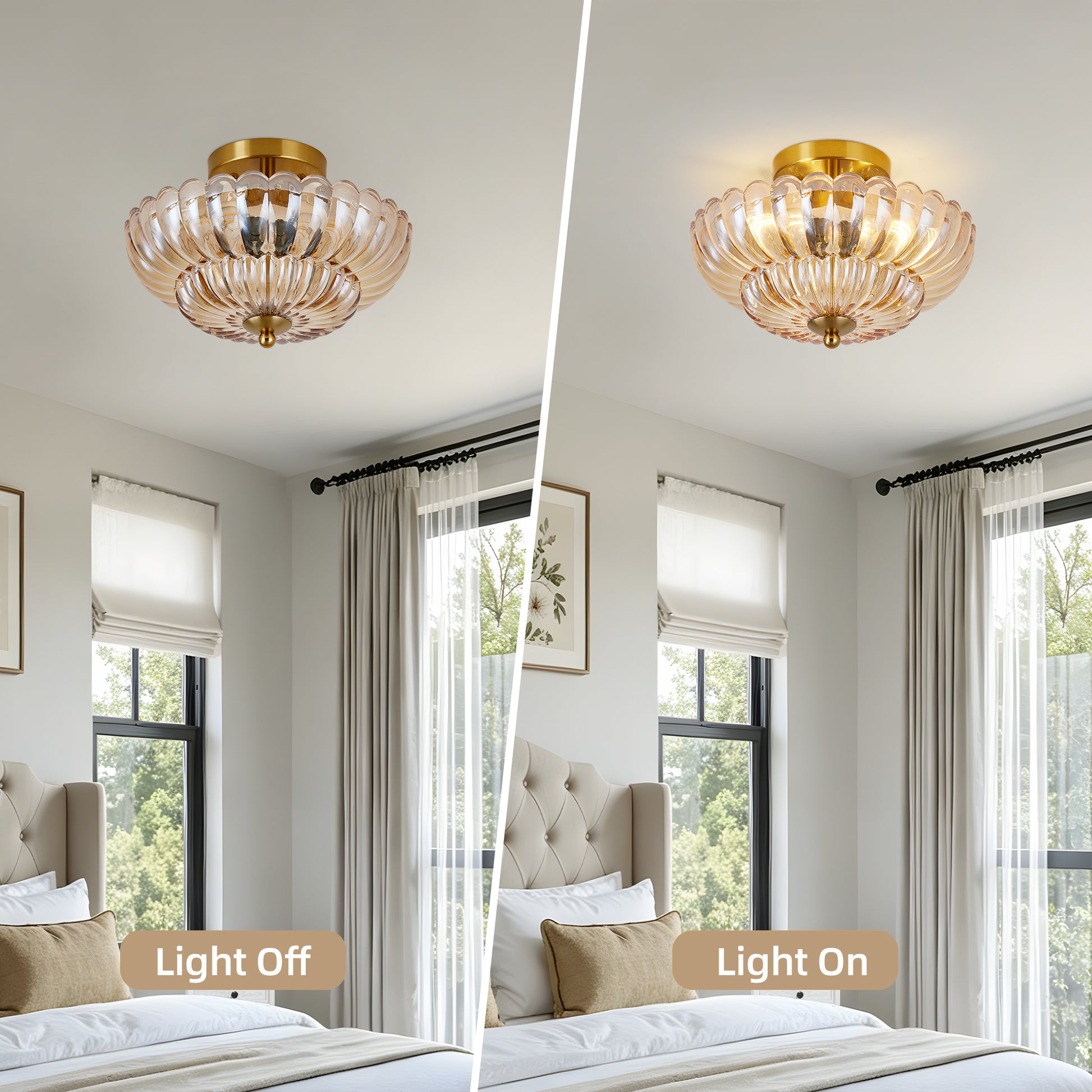 11.8" 3-Light Amber Flower Glass Semi Flush Ceiling Light - view 4