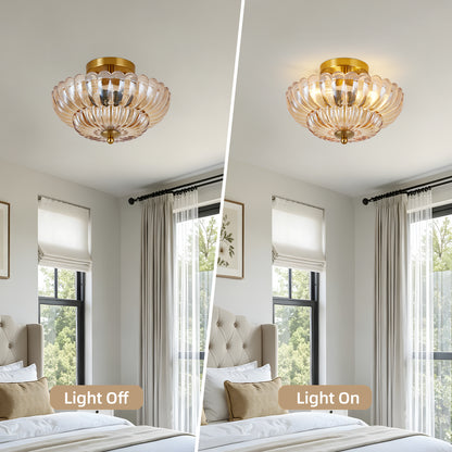 11.8" 3-Light Amber Flower Glass Semi Flush Ceiling Light - view 4