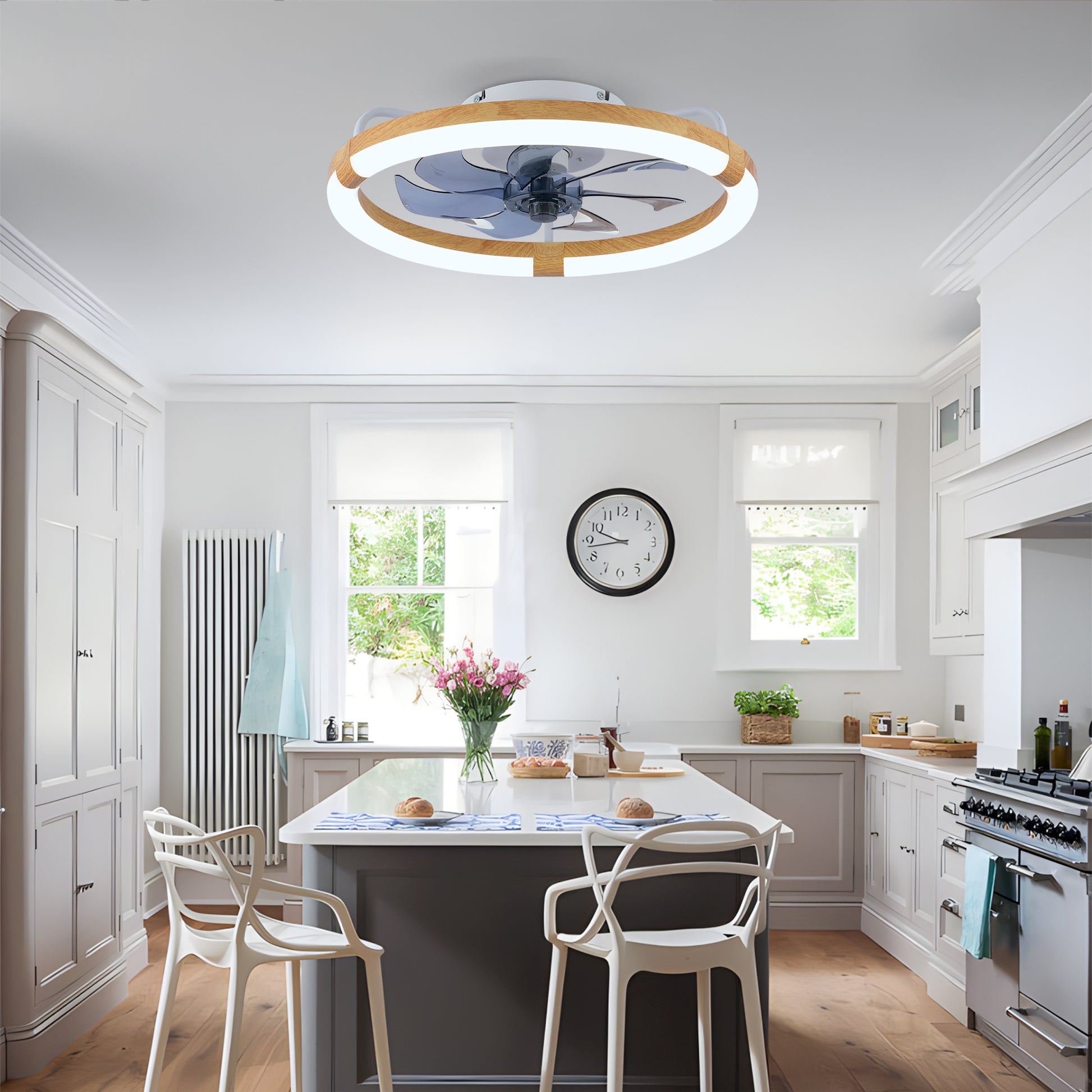 20" Matte White & Wood Ceiling Fan with Dimmable LED - view 5