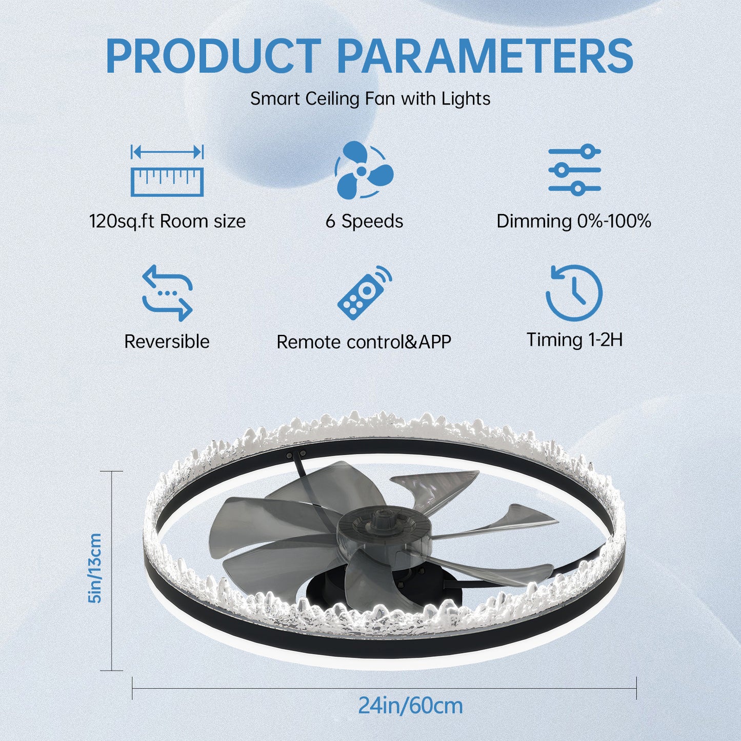 24" Black Crystal Invisible Blade Ceiling Fan with Remote - view 7