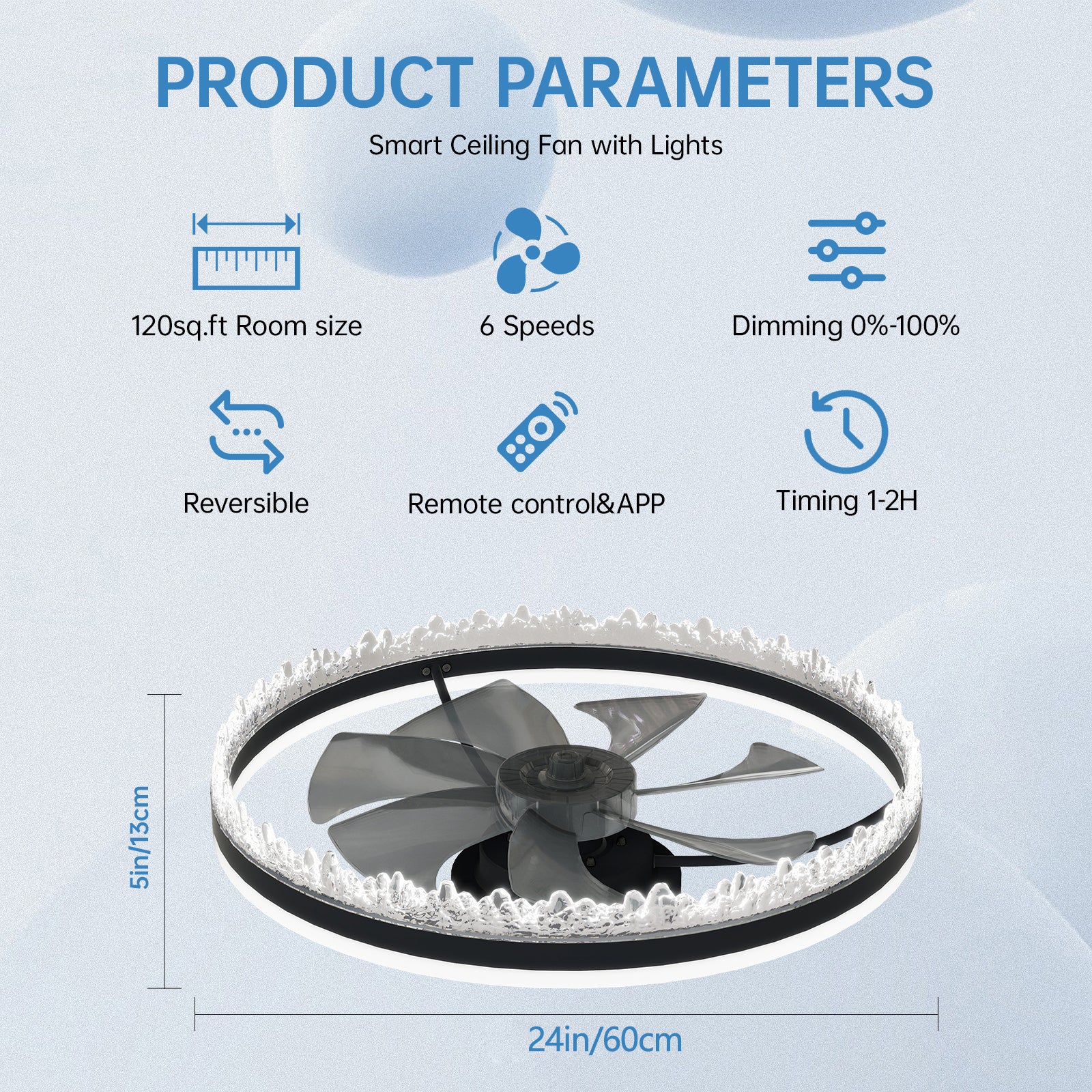 24" Black Crystal Invisible Blade Ceiling Fan with Remote - view 7
