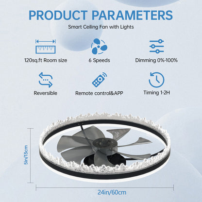24" Black Crystal Invisible Blade Ceiling Fan with Remote - view 7