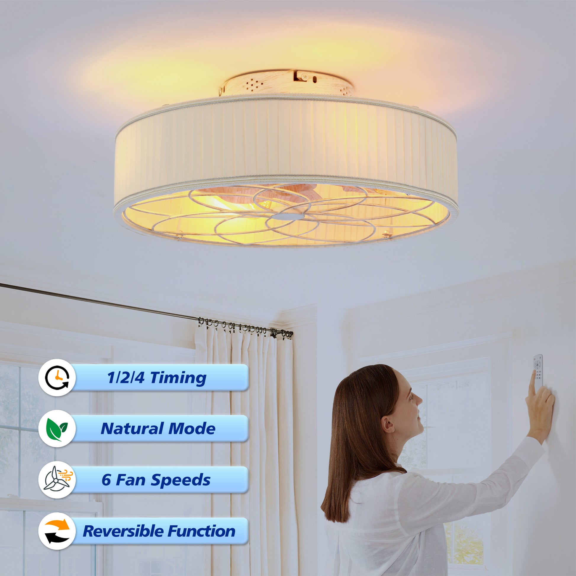 20" Matte White Fabric Farmhouse Bladeless Ceiling Fan - view 15