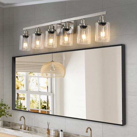 37" 6-Light Brushed Nickel Vanity Light with Clear Glass