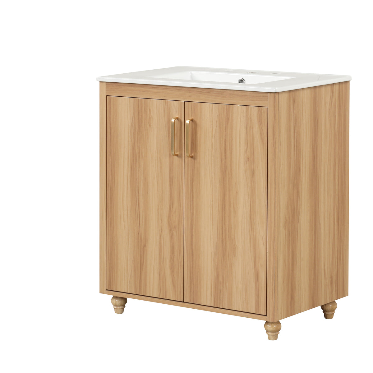 30" Natural Wood Bathroom Vanity with Sink & Gold Handles