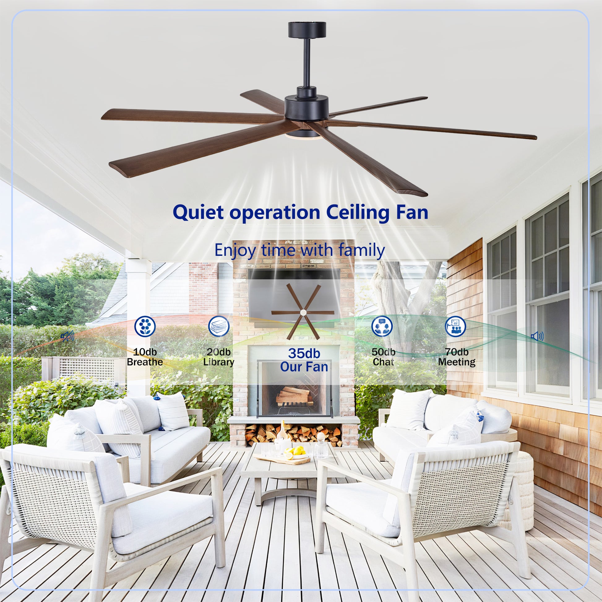 70" Matte Black & Walnut Solid Wood Ceiling Fan - view 13