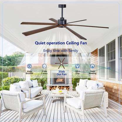 70" Matte Black & Walnut Solid Wood Ceiling Fan - view 13