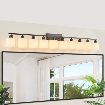 65.4" 10-Light Black Vanity Wall Light with White Glass - view 5