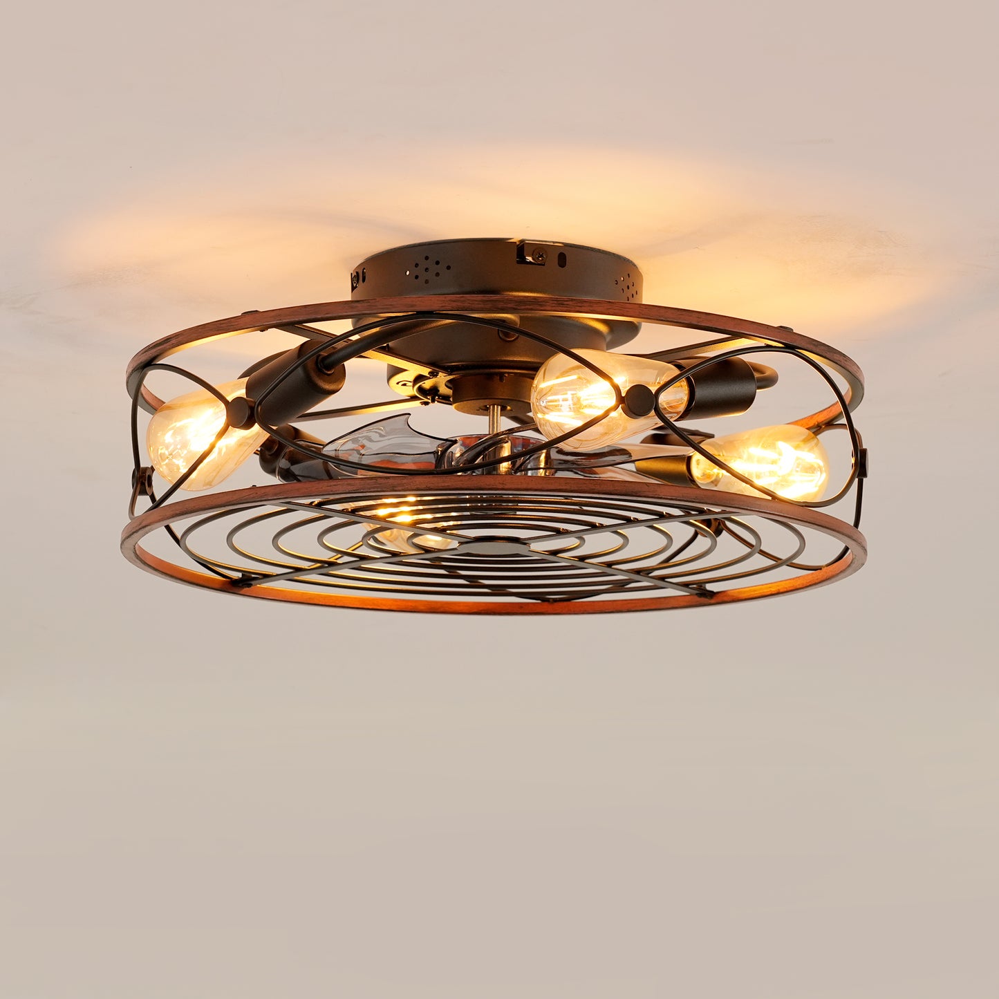 20" Matte Black Caged Ceiling Fan with Remote - view 15