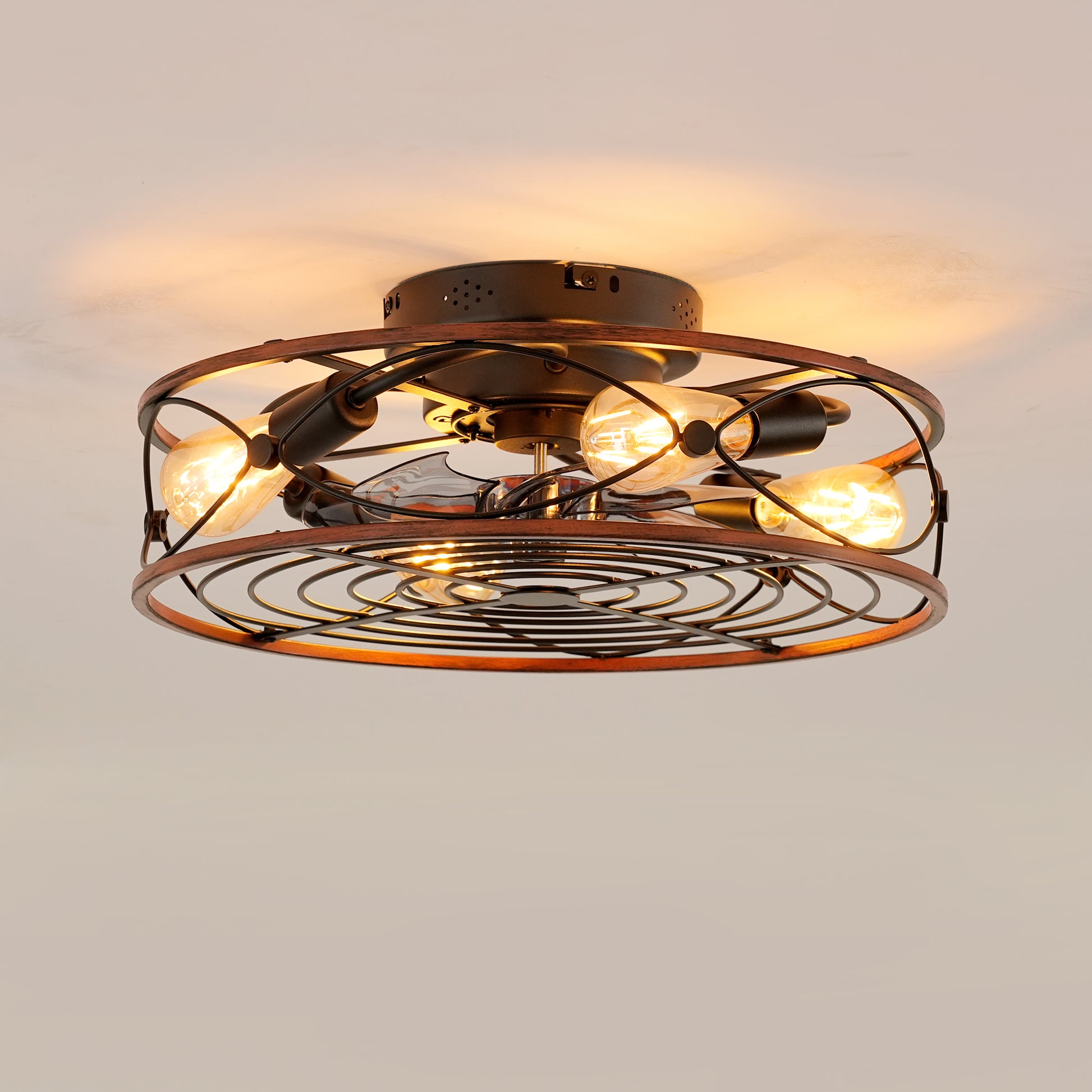 20" Matte Black Caged Ceiling Fan with Remote - view 15