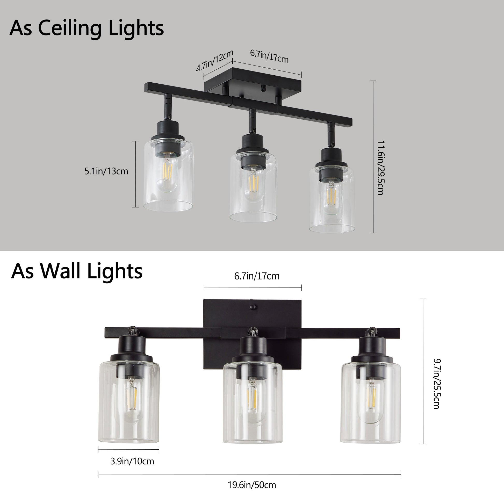 3-Light Black Semi Flush Mount Ceiling Light with Clear Glass - view 8