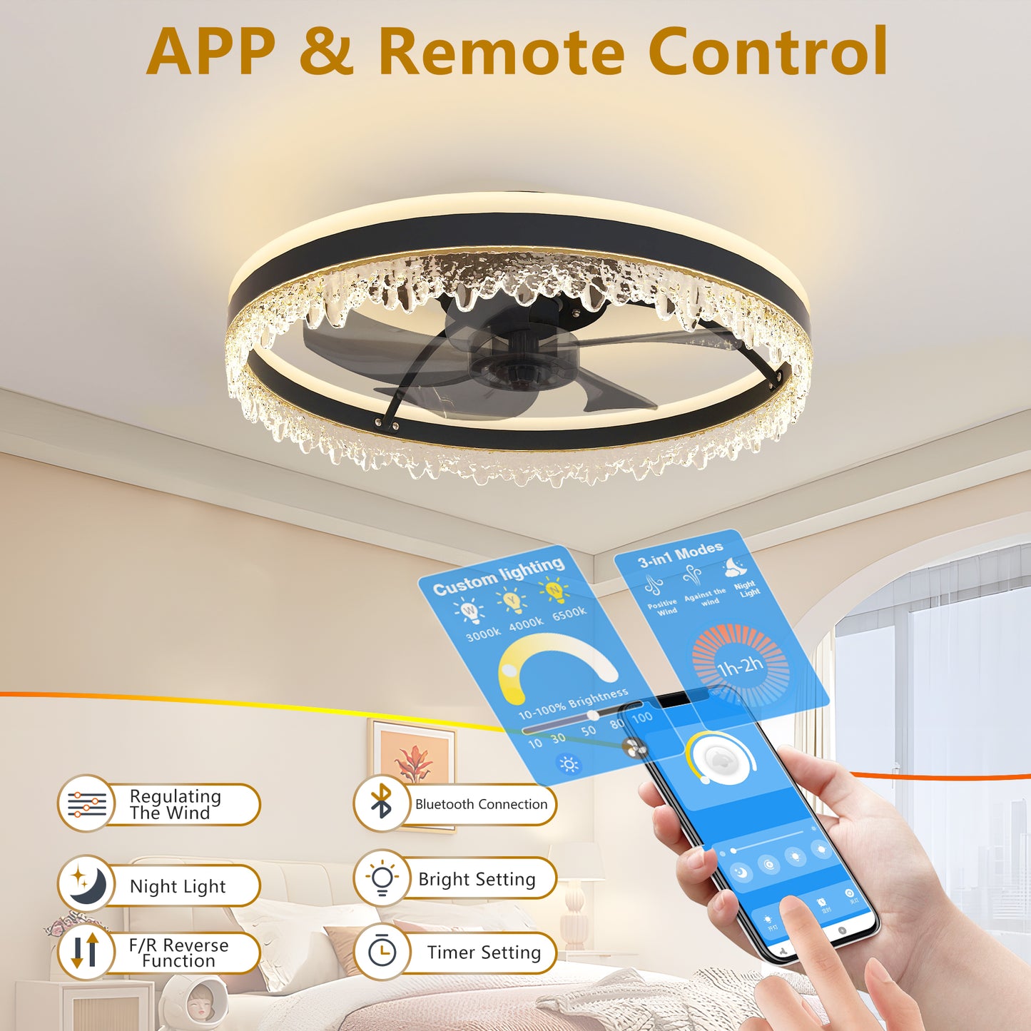 20" Black Smart Ceiling Fan with Light - view 5