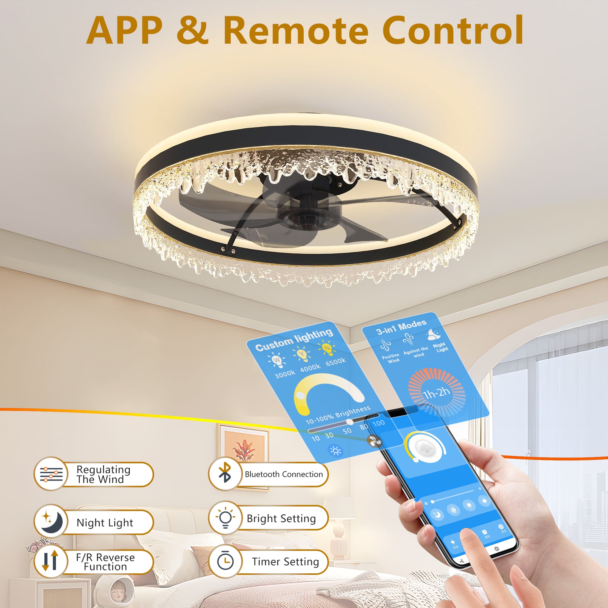 20" Black Smart Ceiling Fan with Light - view 5