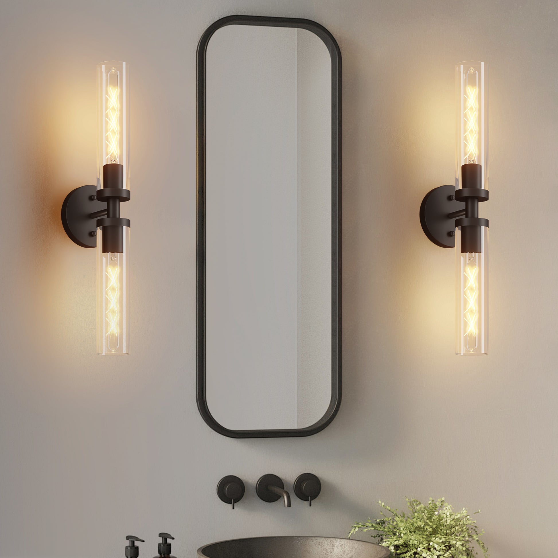 Matte Black Wall Sconce with Clear Glass, Set of 2 - view 3