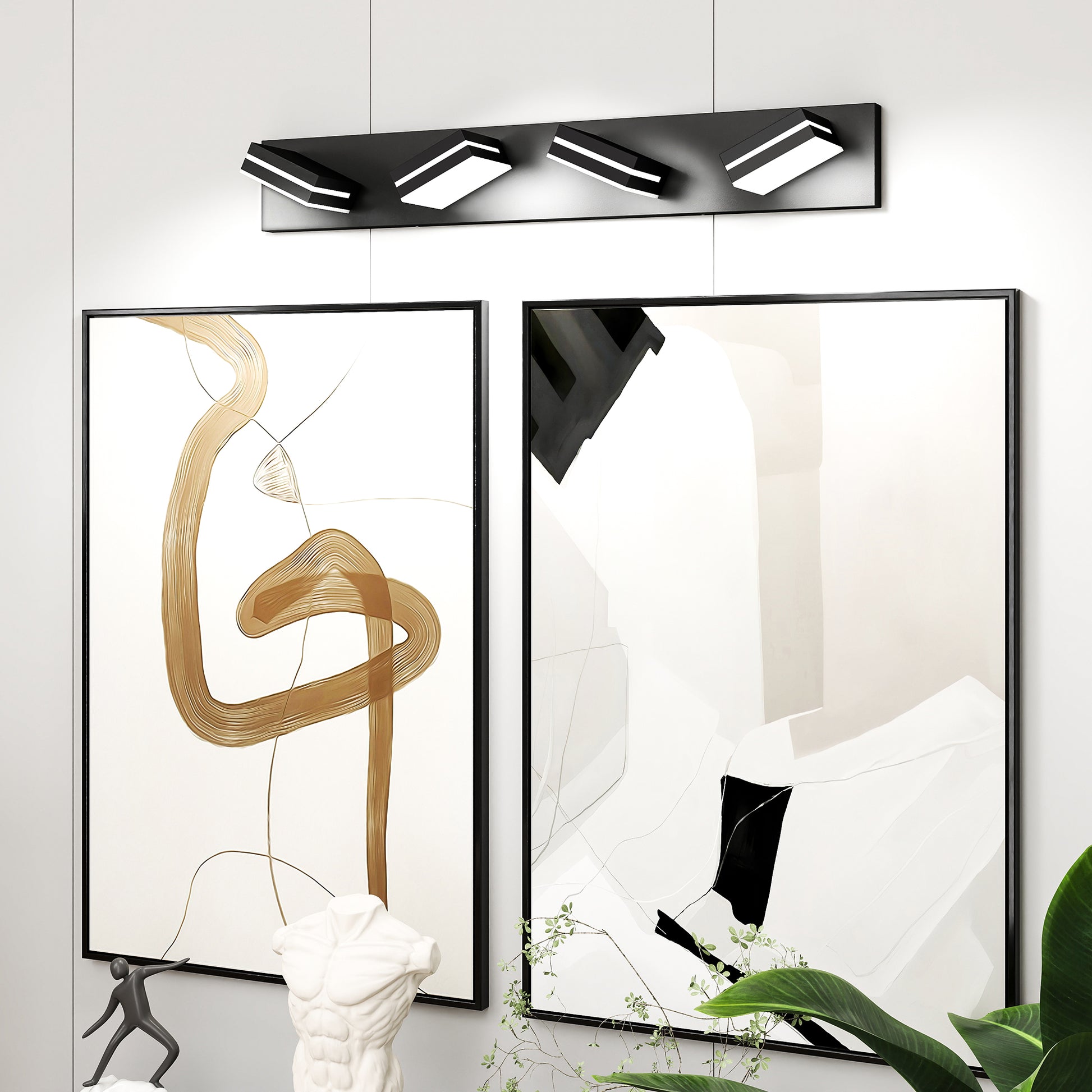4-Light Black Minimalist LED Vanity Light