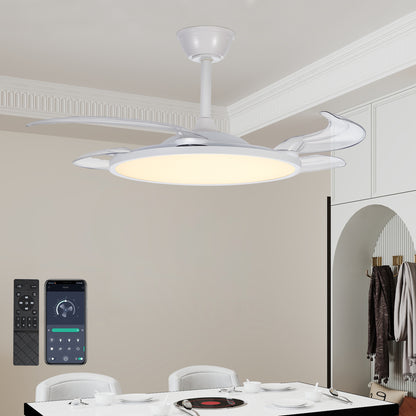 42" White Retractable Flush Mount Ceiling Fan with Remote