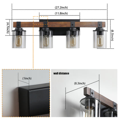 27" 4-Light Farmhouse Vanity Light with Wood Accents - view 9