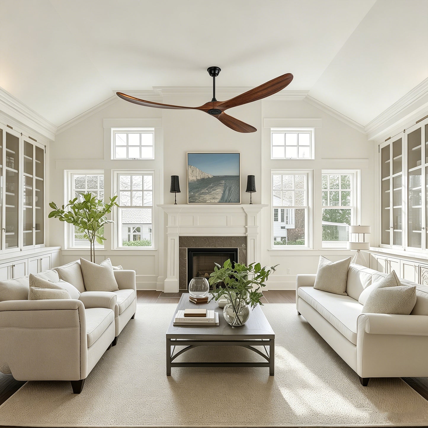 88" Matte Black Solid Wood Ceiling Fan with Remote - view 8