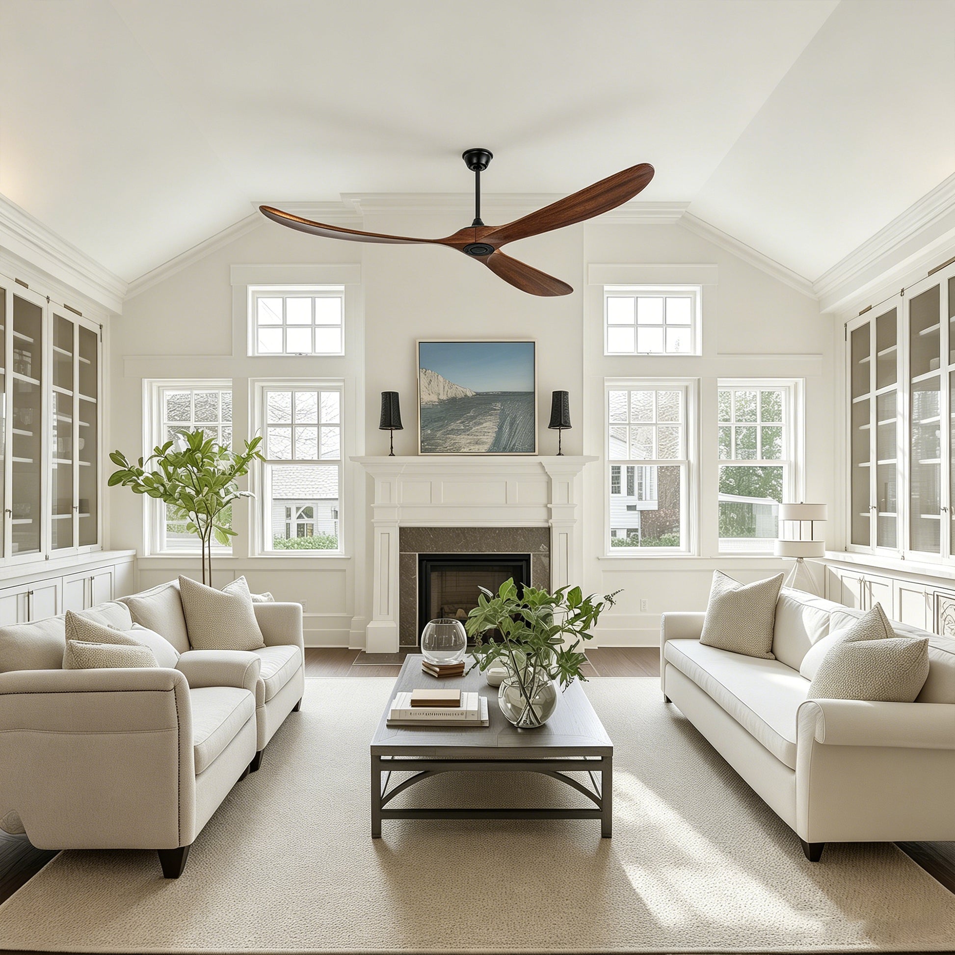 88" Matte Black Solid Wood Ceiling Fan with Remote - view 8
