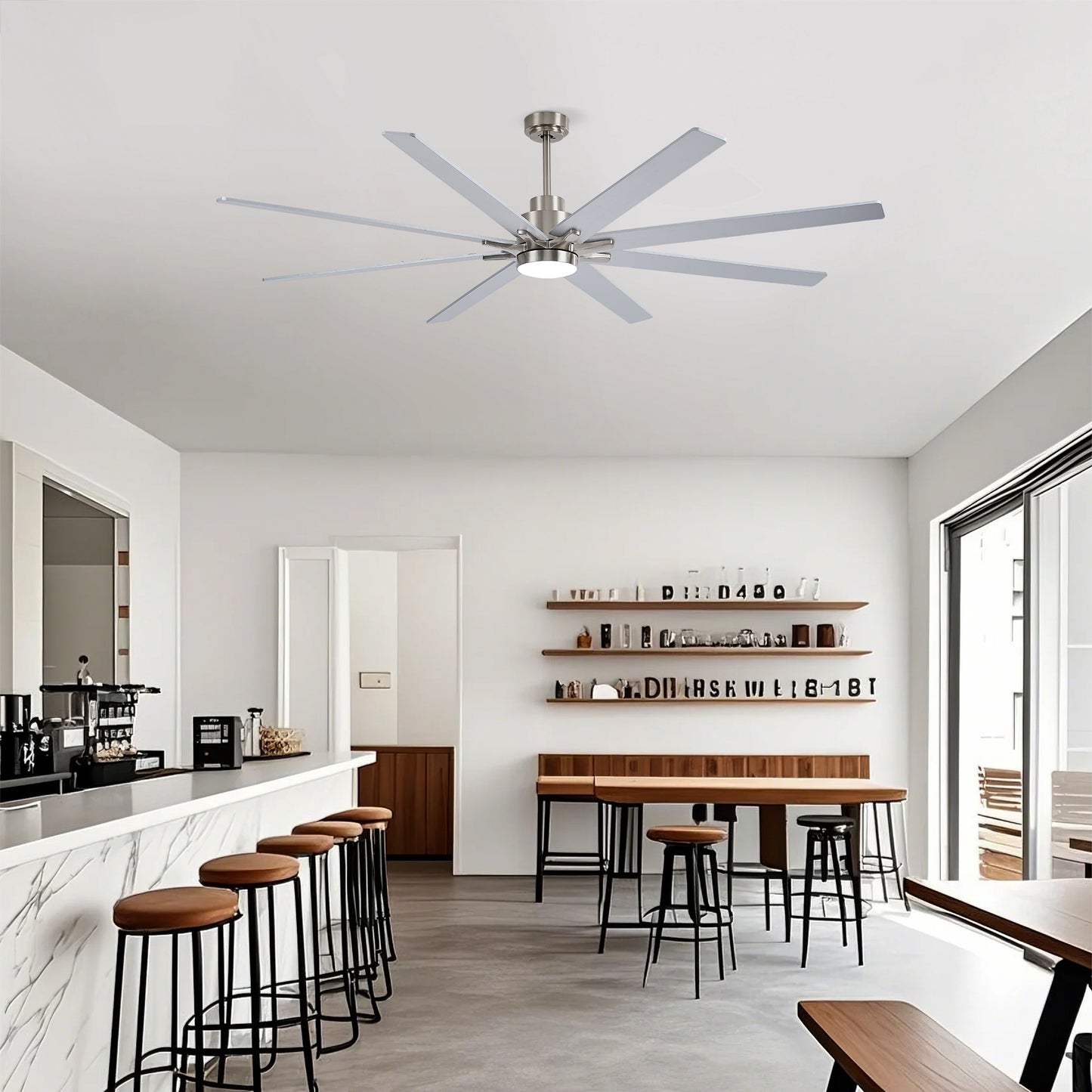 84" Nickel 8-Blade Ceiling Fan with Dimmable LED - view 9
