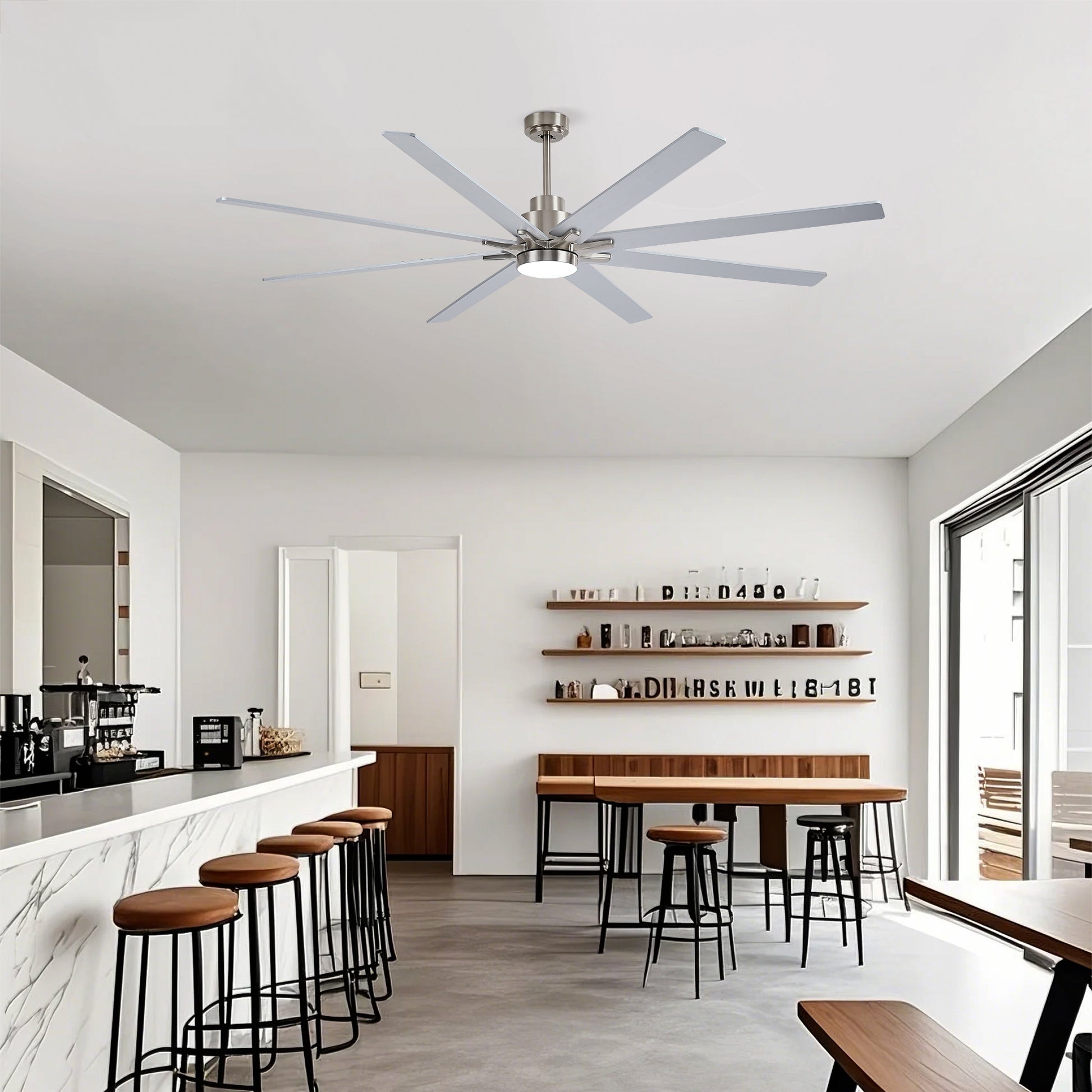 84" Nickel 8-Blade Ceiling Fan with Dimmable LED - view 9