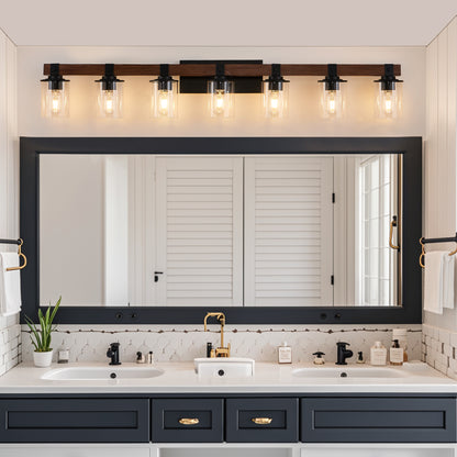 50" 7-Light Farmhouse Vanity Light with Wood Accent - view 4