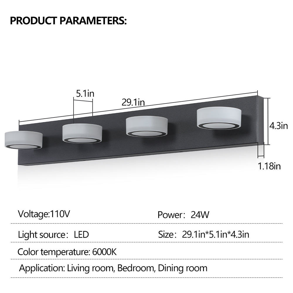 29" Modern 4-Light Black LED Vanity Light - view 9