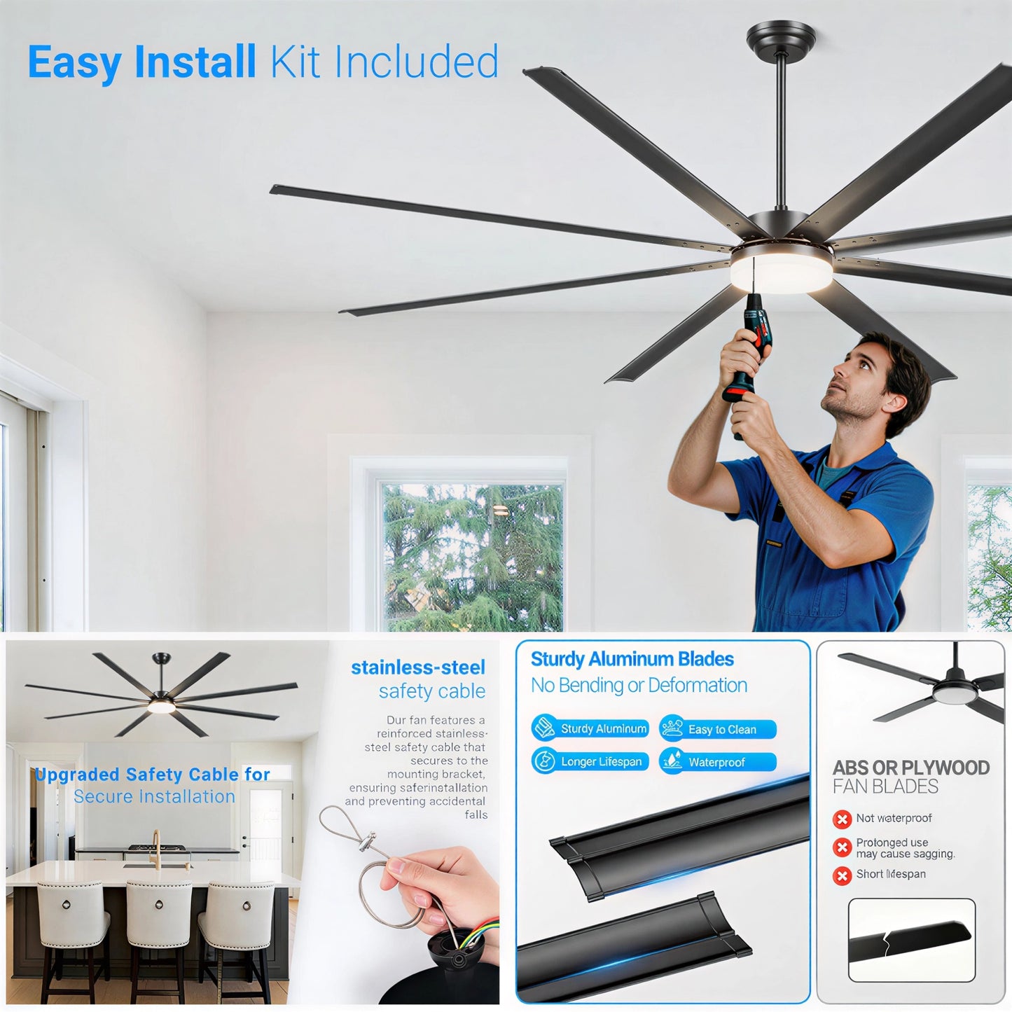 96" Black Industrial Ceiling Fan with Remote - view 15