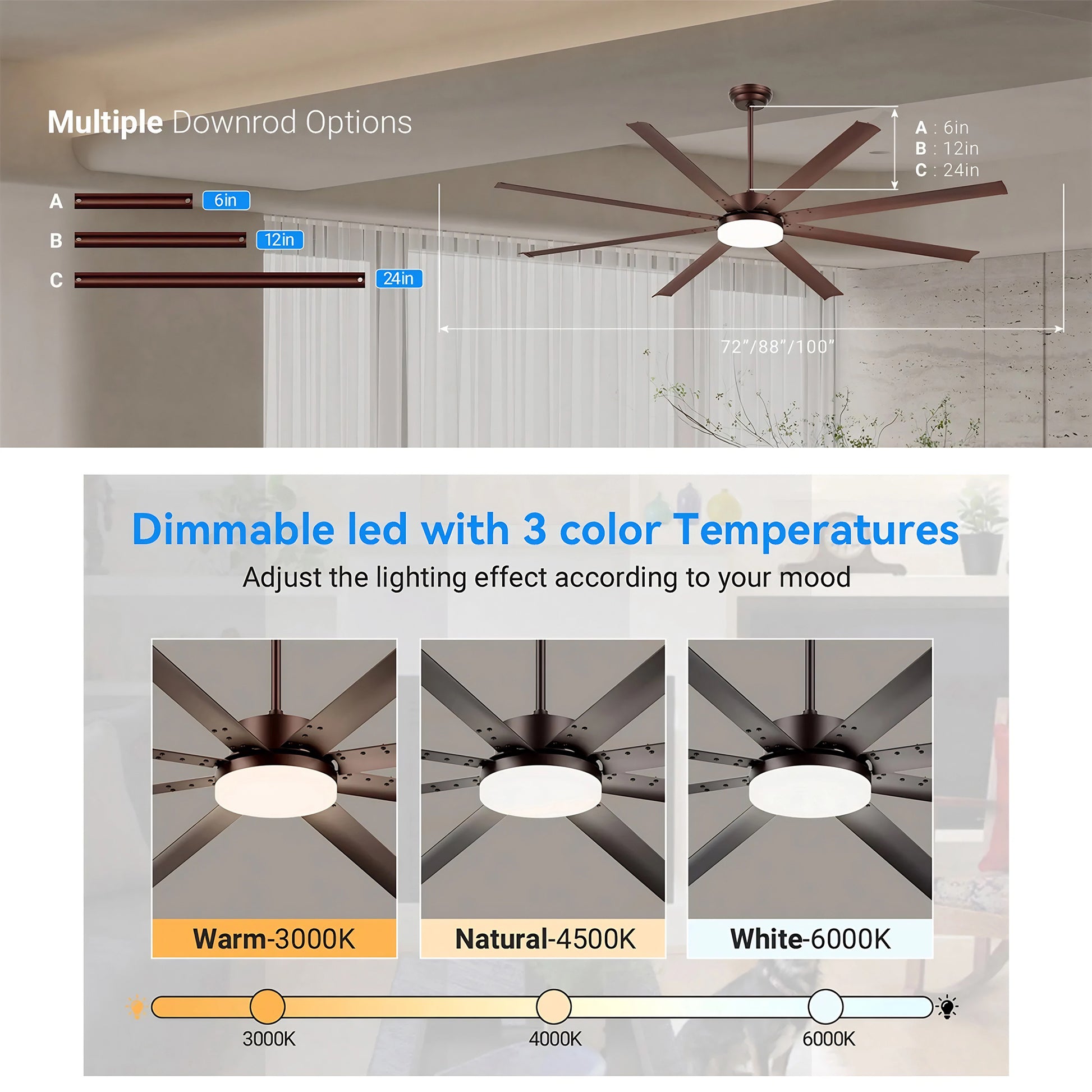 88" Coffee Industrial Ceiling Fan with Light & Remote - view 5