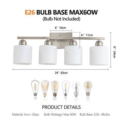 4-Light Brushed Nickel Vanity Wall Light with Frosted Glass - view 7
