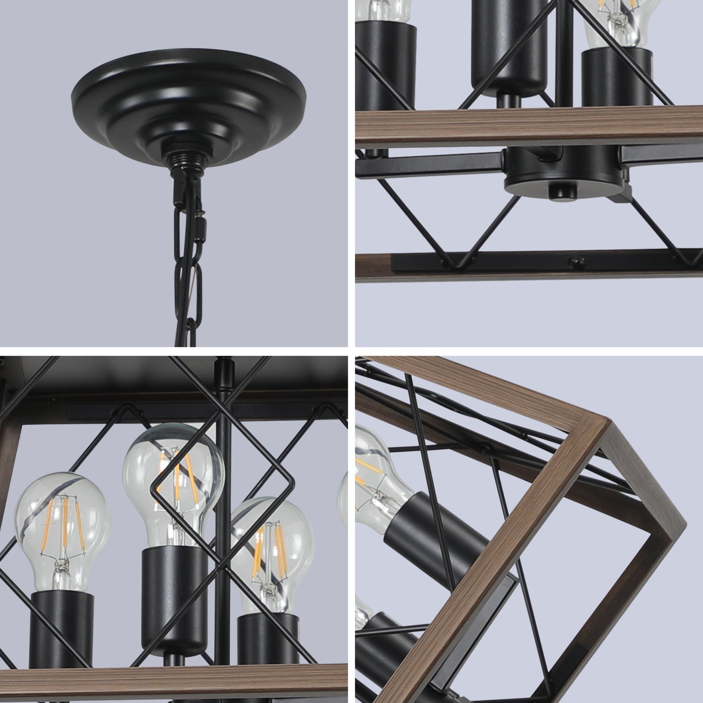 16" 4-Light Walnut Industrial Caged Chandelier - view 7
