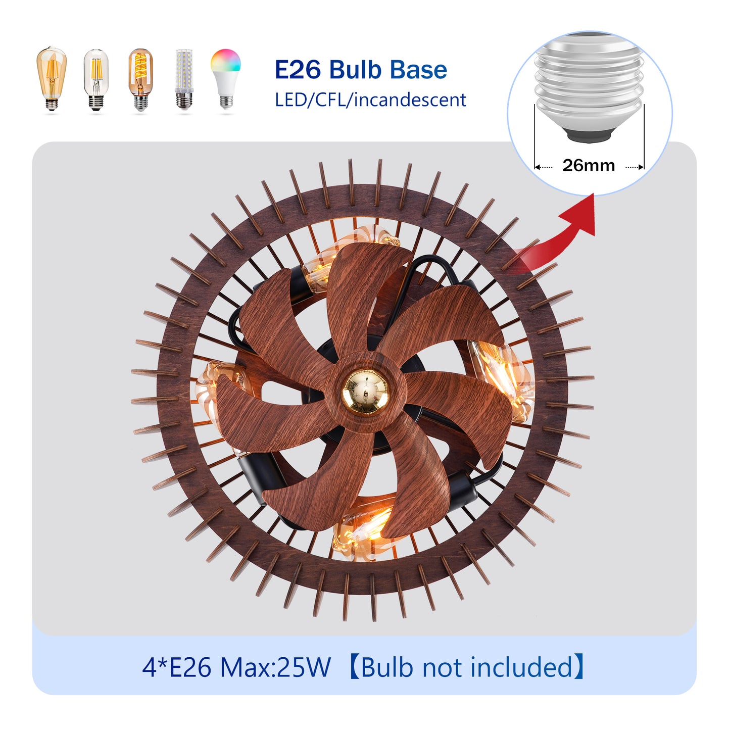 20" Wood Semicircle Flush Mount Ceiling Fan with Remote - view 8
