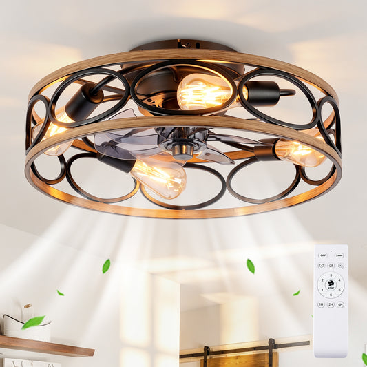19" Matte Black Caged Ceiling Fan with Remote - view 2