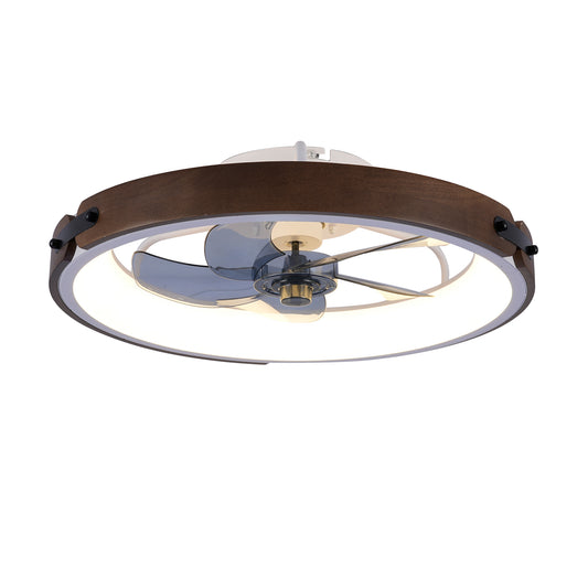 20" Walnut & Black Flush Mount Ceiling Fan with Dimmable LED