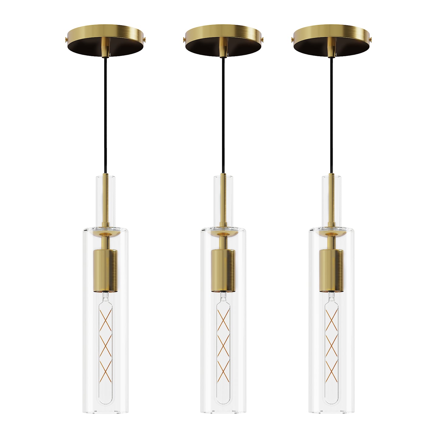 Gold Pendant Light with Striped Glass Shade, Set of 3 - view 9