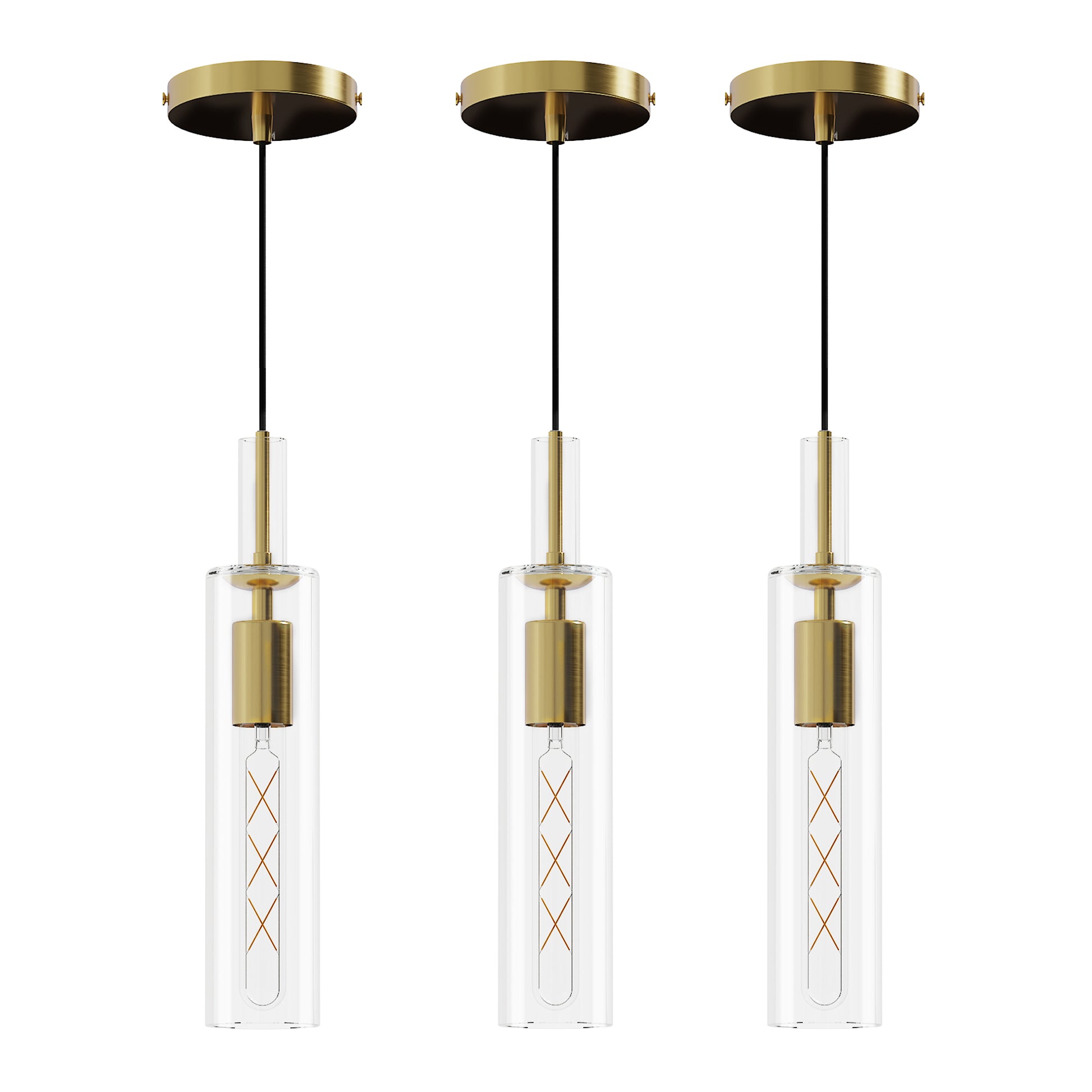 Gold Pendant Light with Striped Glass Shade, Set of 3 - view 9