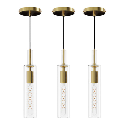 Gold Pendant Light with Striped Glass Shade, Set of 3 - view 9