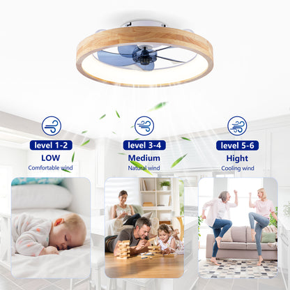20" Wood & White Flush Mount Ceiling Fan with Dimmable LED - view 12
