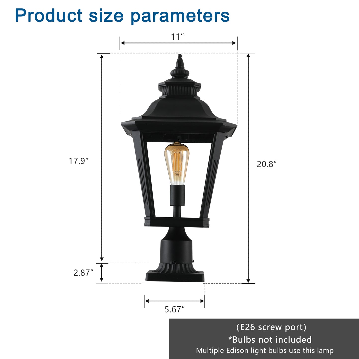 21"H Black Outdoor Post Lantern Light, Set of 2 - view 8
