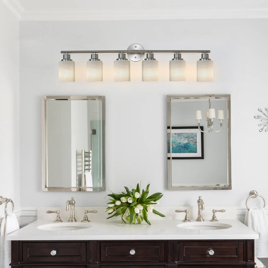 39" 6-Light Brushed Nickel Vanity Light with Frosted Glass