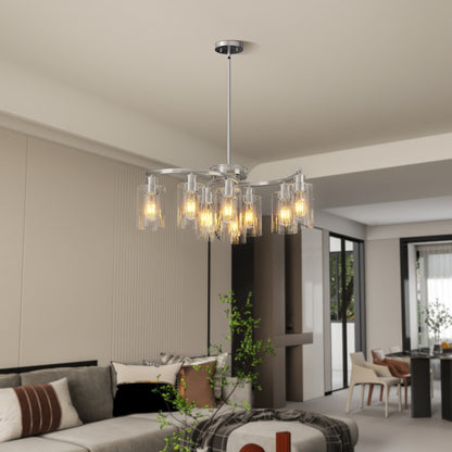 9-Light Brushed Nickel Farmhouse Glass Chandelier