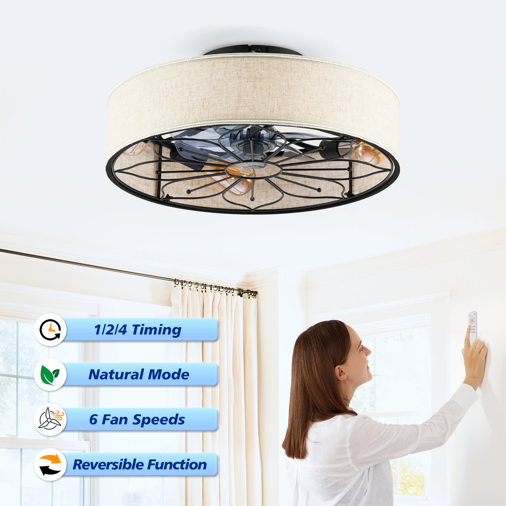 20" Lotus Fabric Bladeless Ceiling Fan with Remote - view 15