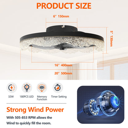 20" Black Acrylic Ring Ceiling Fan with Dimmable LED - view 7