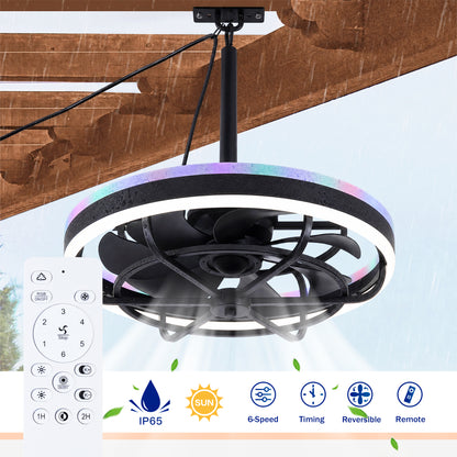 Matte Black Indoor Outdoor Ceiling Fan with Dimmable LED - view 7