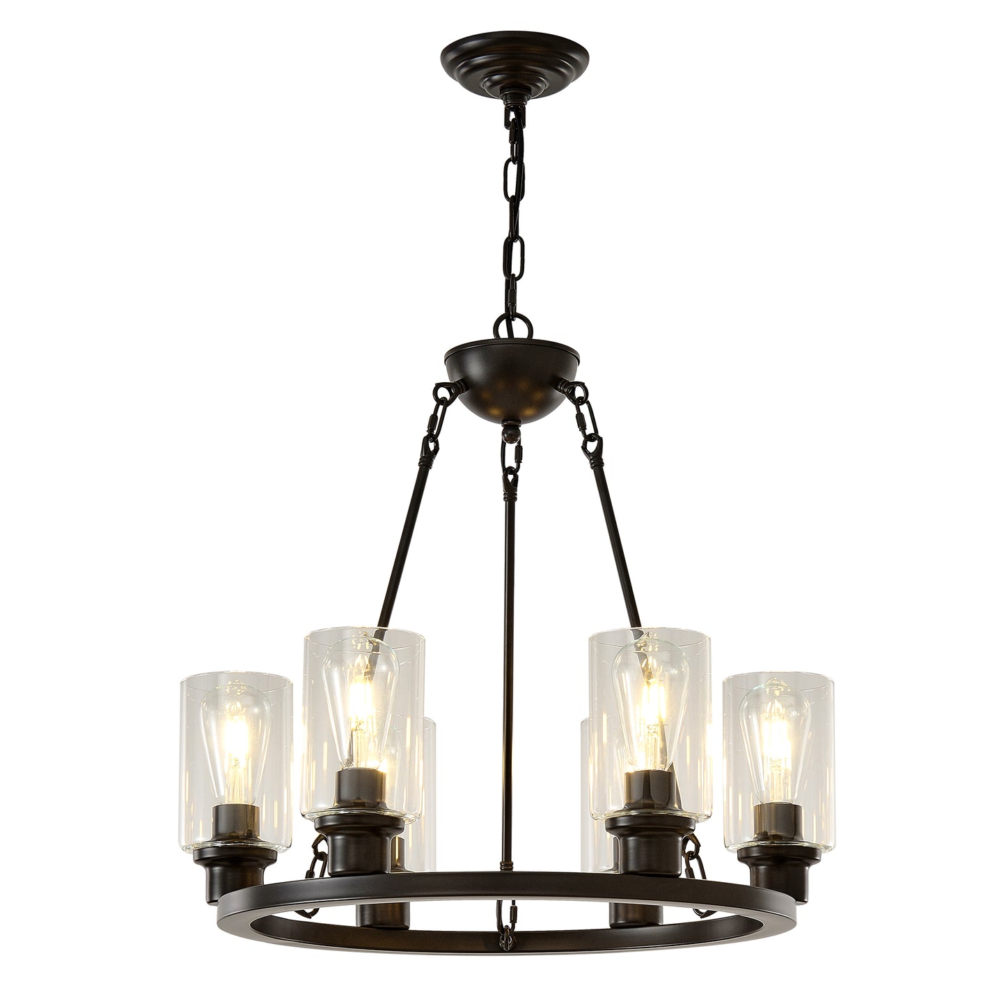 6-Light Matte Black Wagon Wheel Chandelier - view 9