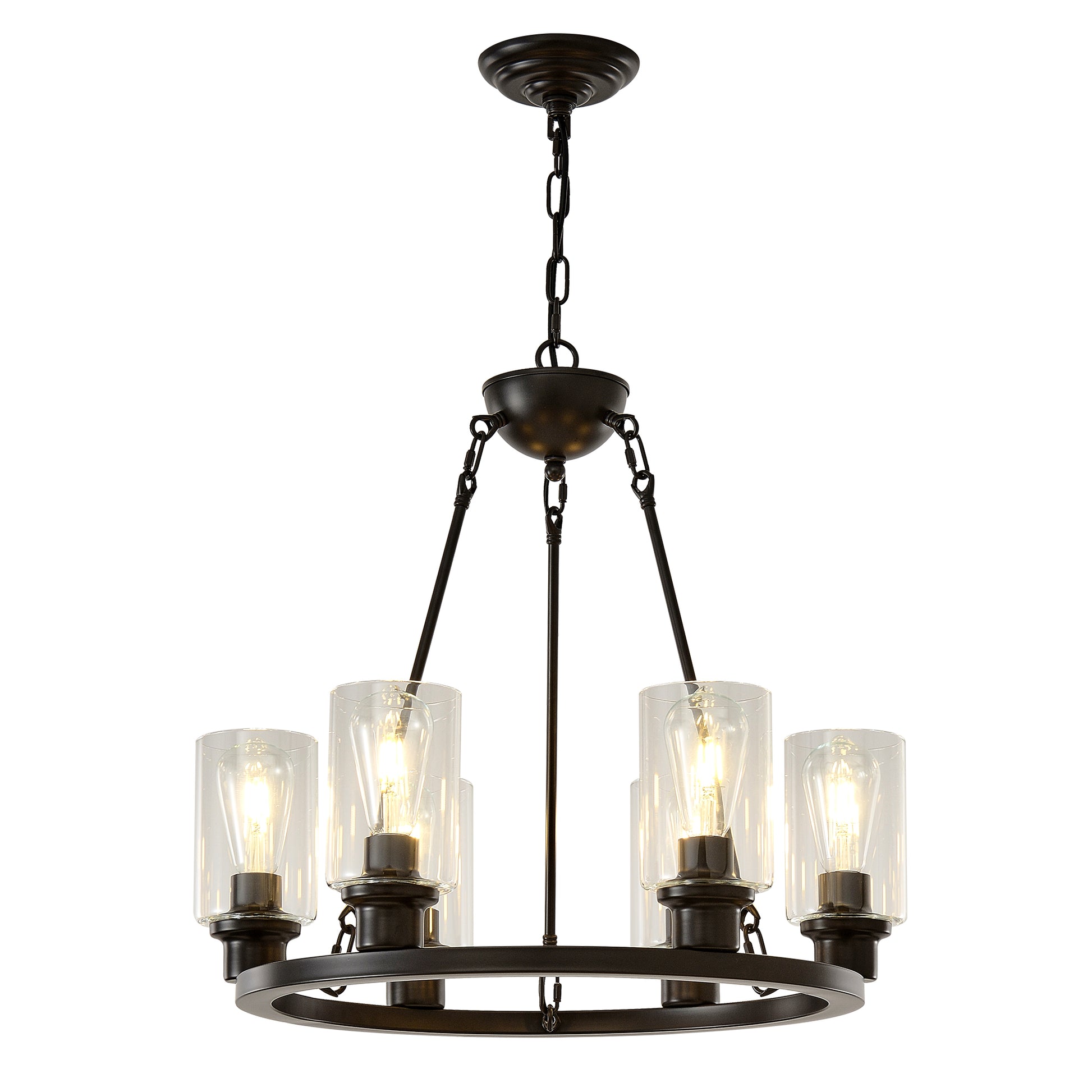 6-Light Matte Black Wagon Wheel Chandelier - view 9